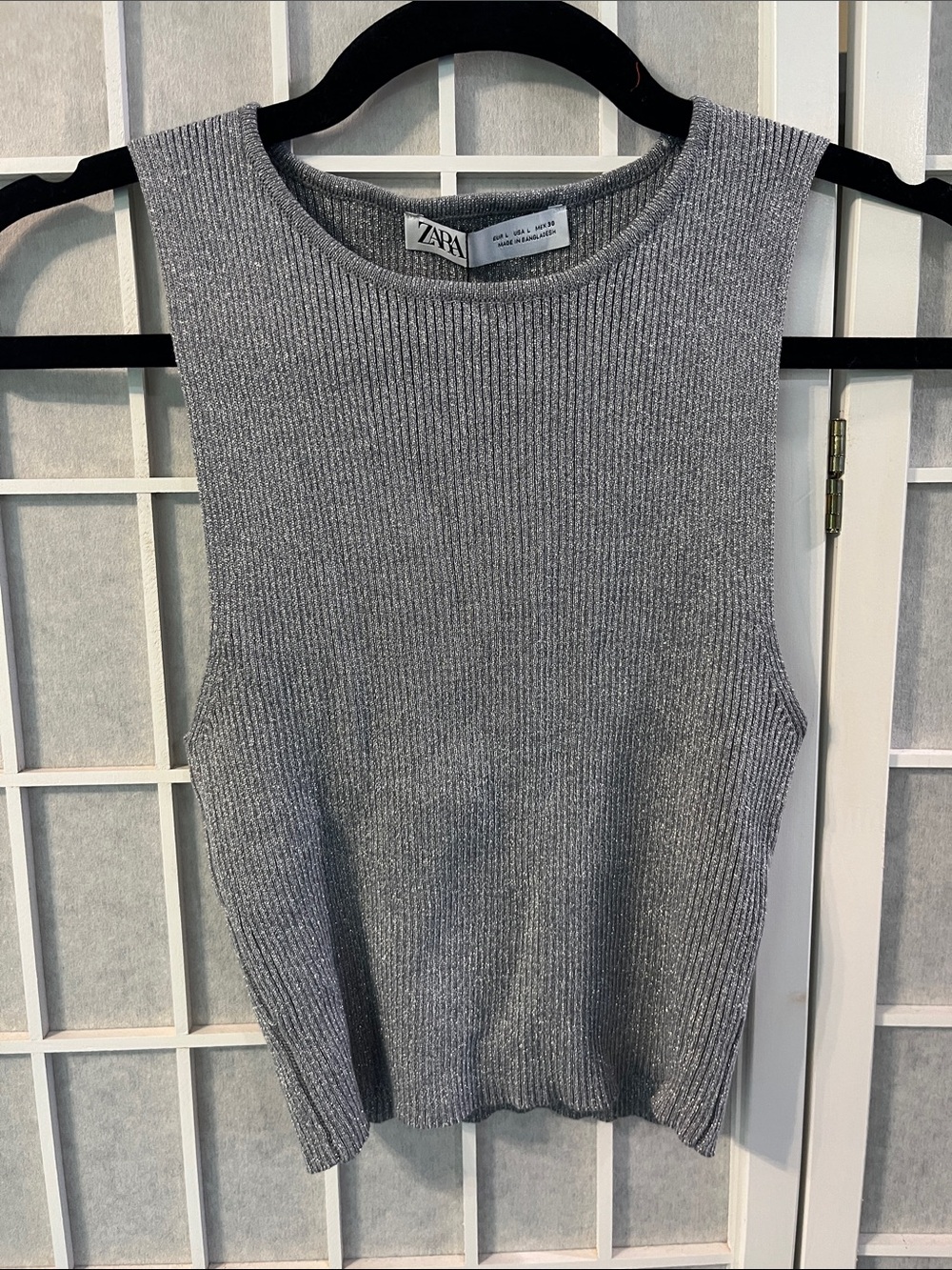ZARA Metallic Ribbed Sleeveless Tank — Silver